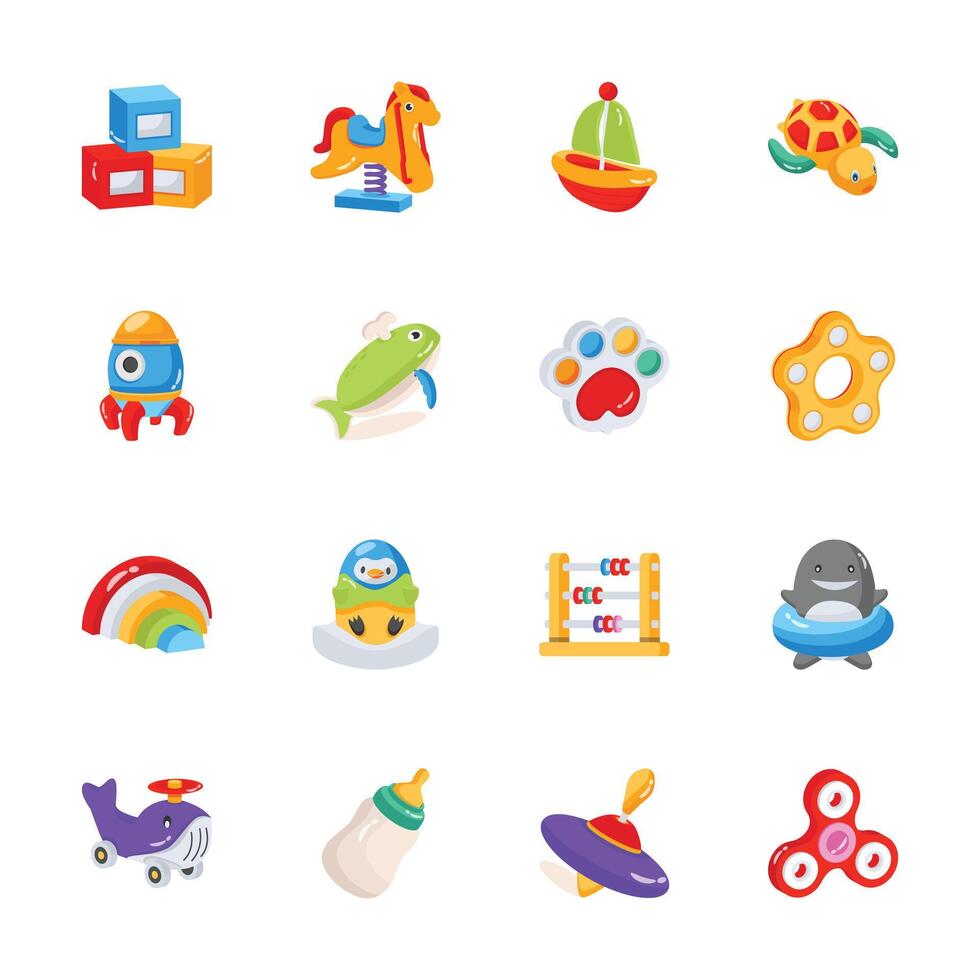 Creatively designed collection showing kids accessories 3d icons vector