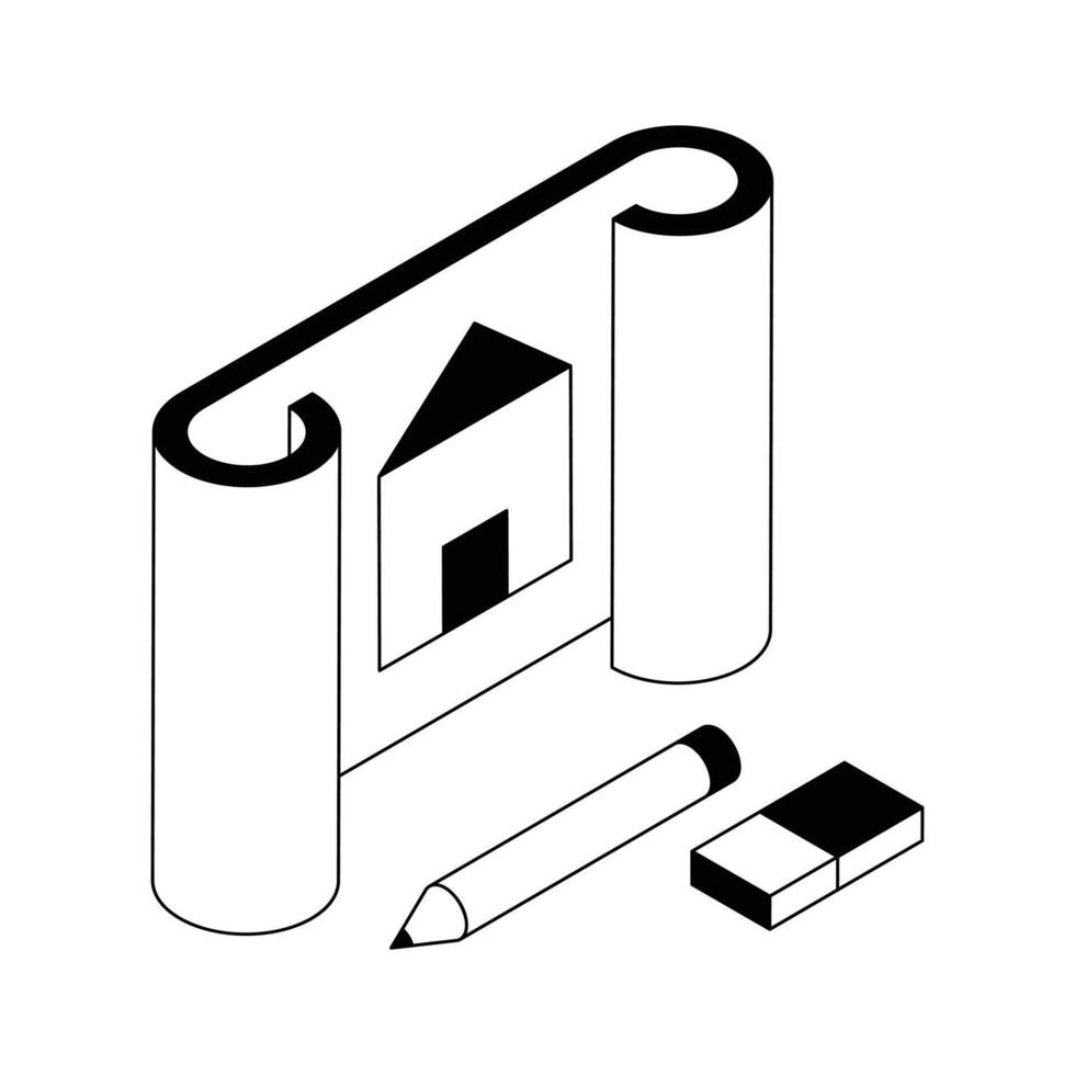 A well designed isometric icon of home plan blueprint. vector