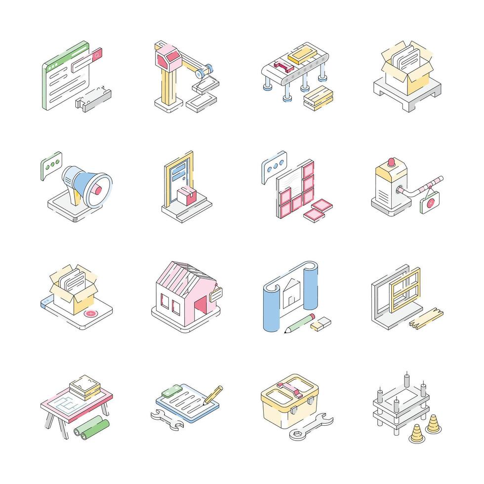 Get this latest collection depicting labour day isometric icons vector