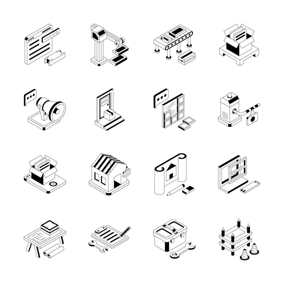 Get this latest collection depicting labour day isometric icons. vector