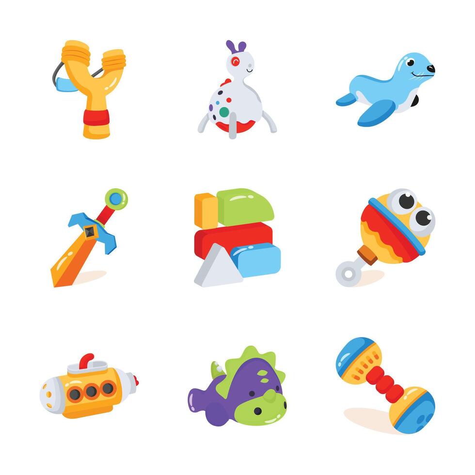 Get this premium collection of kids toys 3d style icons vector