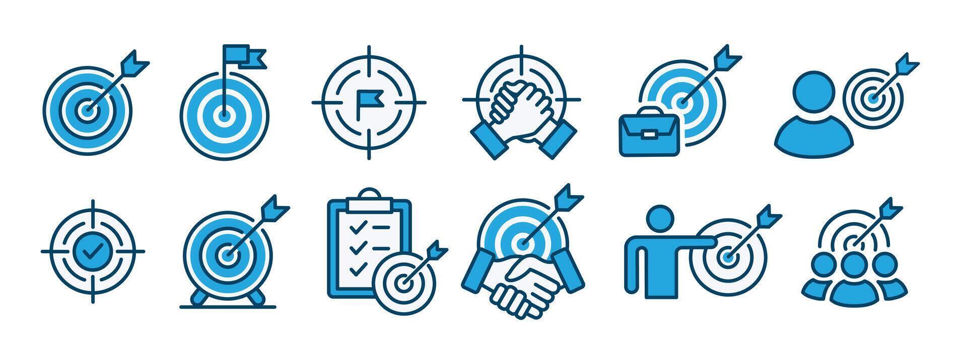 Target flat icon set. Goal achievement, targets and arrows. Simple line icons collection. Illustrations with outline vector