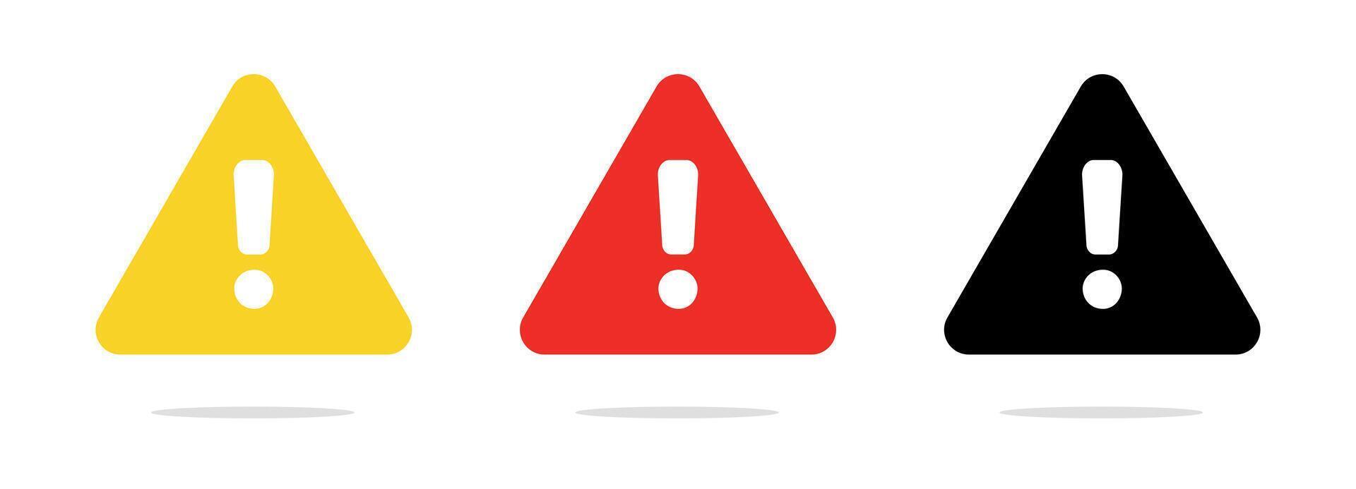 Attention symbols triangles with exclamation marks. Caution alarm and danger signs. Warning and attention icons set vector