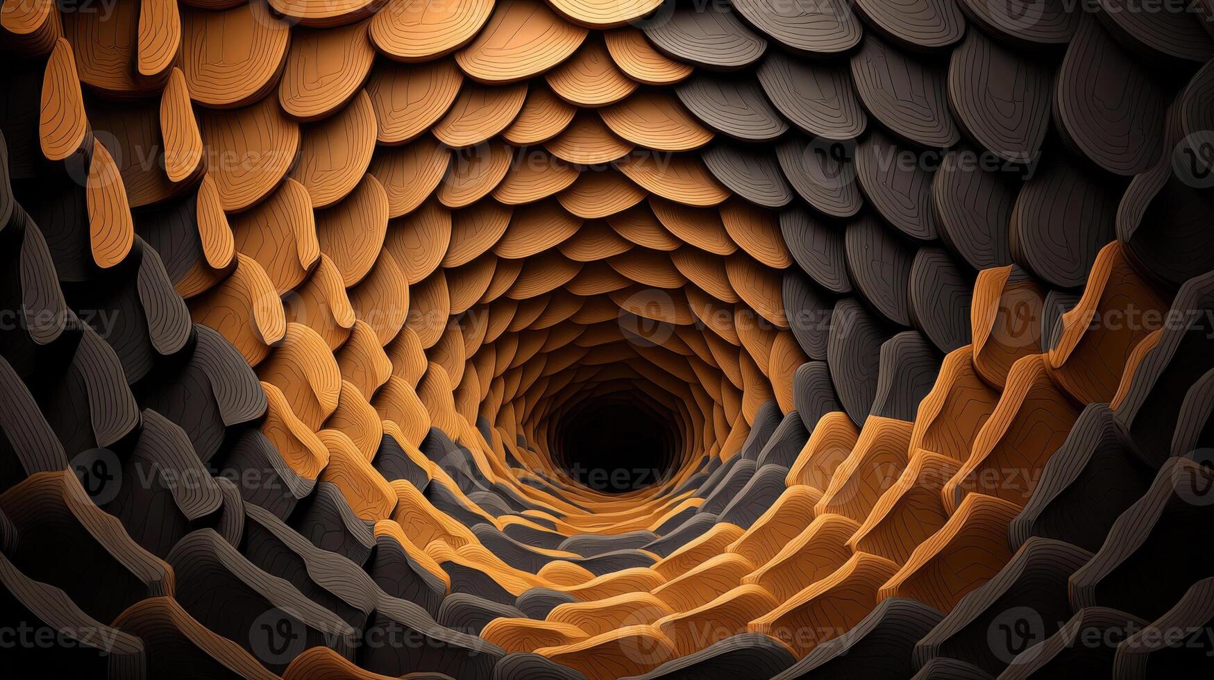 An abstract image of a black and orange tunnel photo
