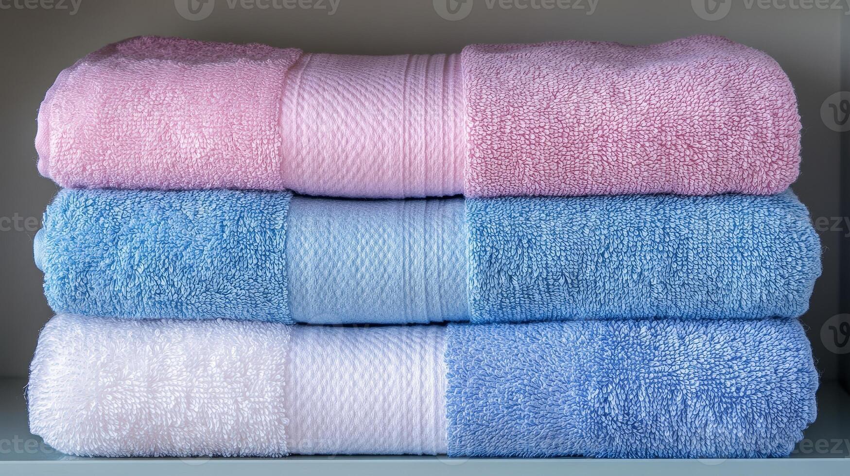 Neatly Folded Towels on Shelf photo