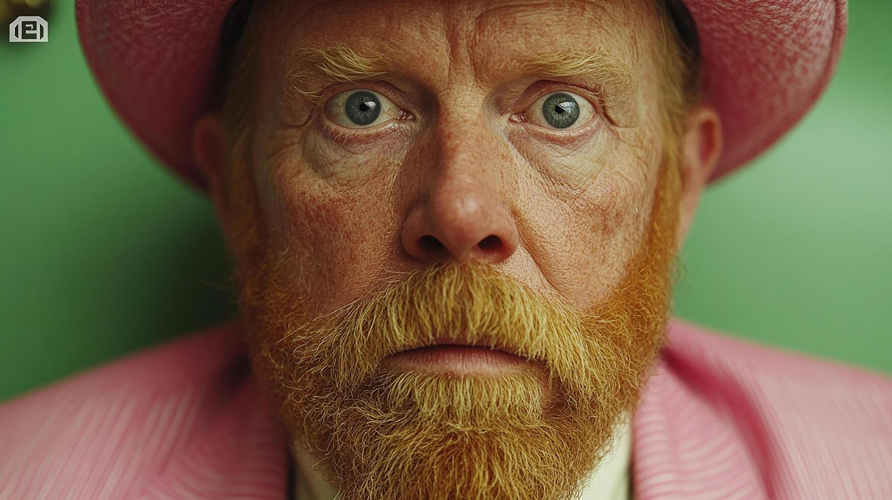 A man with a red beard and pink hat photo