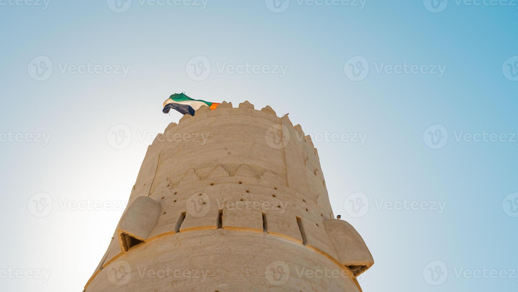A tower with a flag on top photo