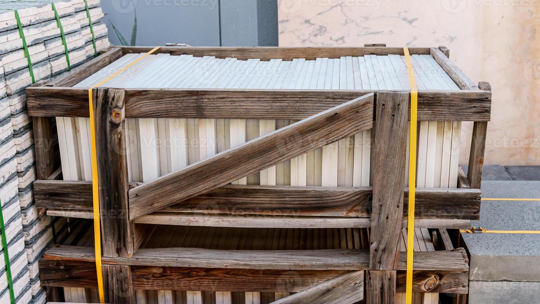 A stack of wooden crates photo