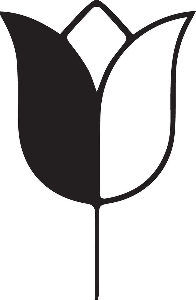 Stylized black and white design of a tulip flower vector