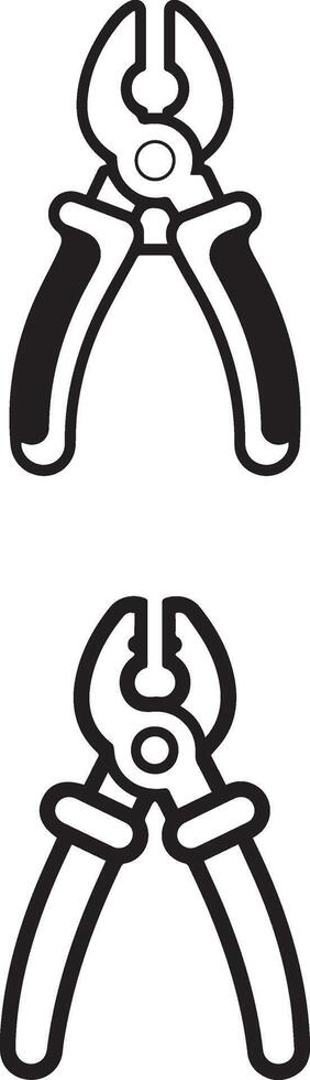Two black-and-white illustrations of pliers are displayed. vector
