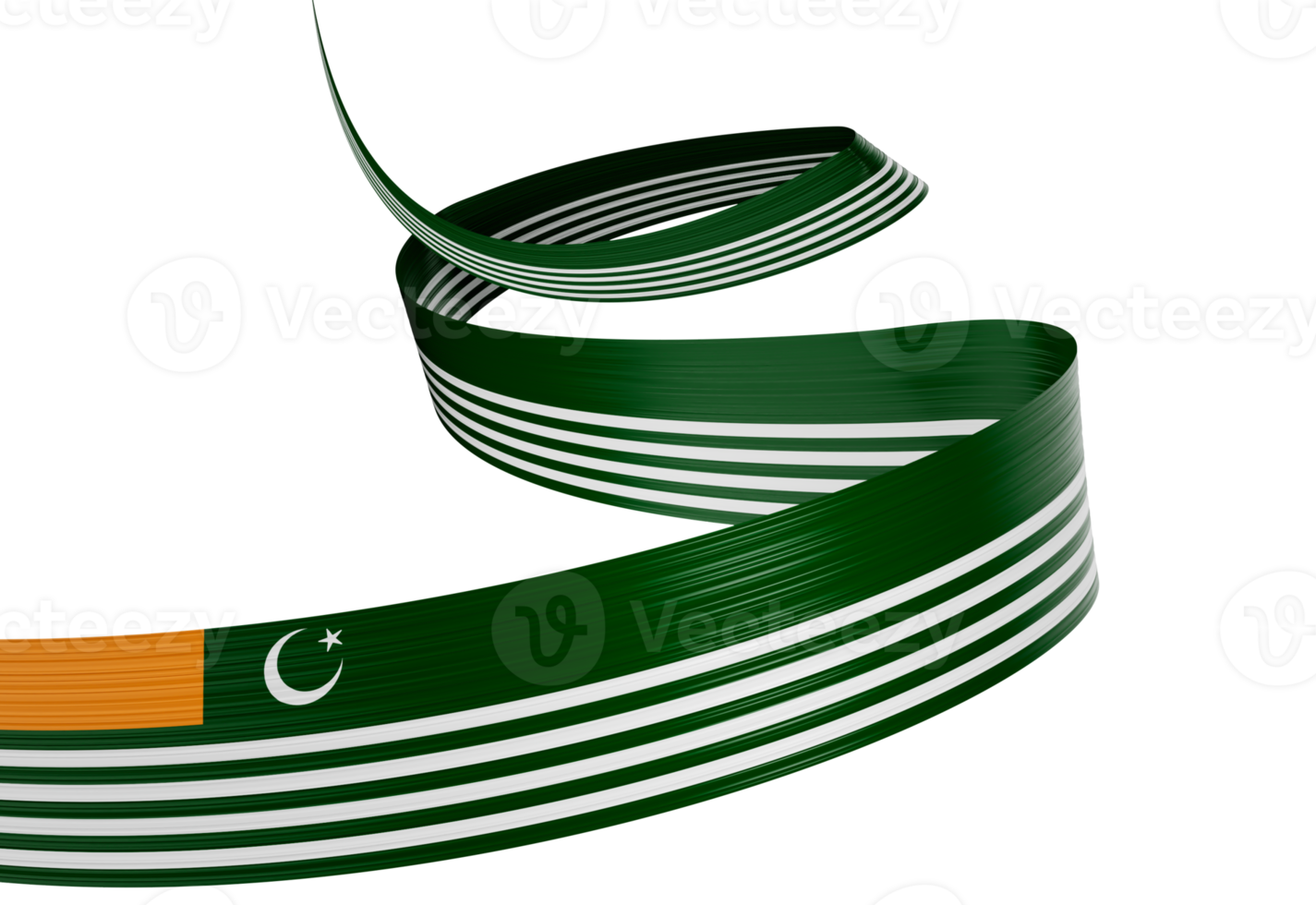 Kashmir shiny wavy ribbon with crescent moon and star. 3D Illustration. png
