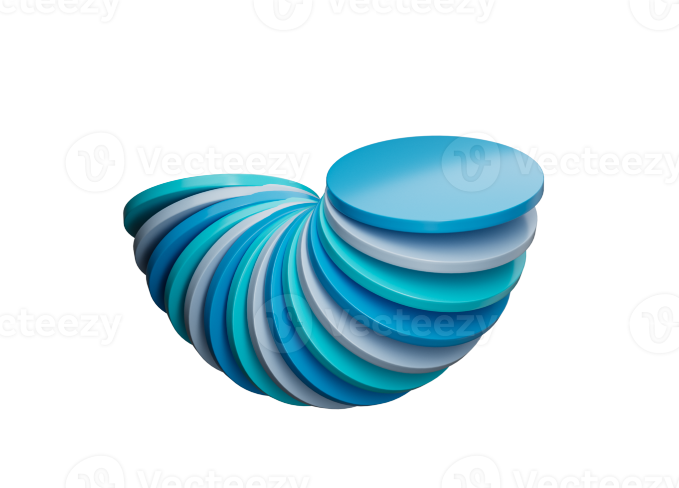 3D Abstract overlapping circular discs, arranged in a spiral. 3D Illustration png
