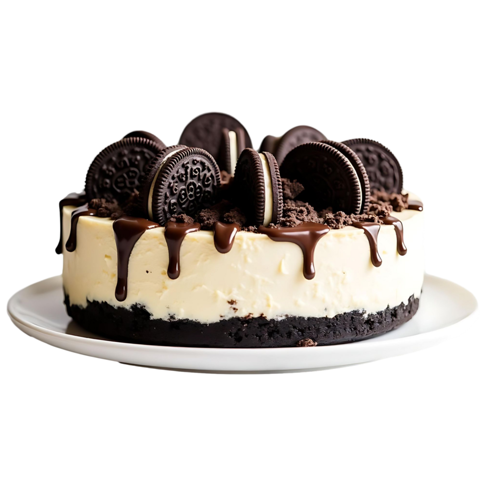 Oreo Cheesecake with Chocolate Drizzle High-Resolution Image png