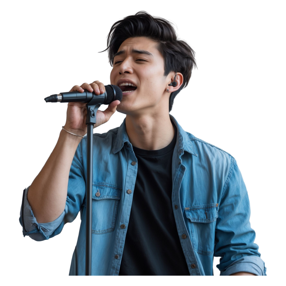 Young Musician Singing on Stage High-Quality Image for Events and Music Sites png