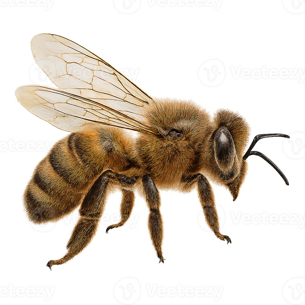 Macro profile of a honeybee with detailed wings and fur png
