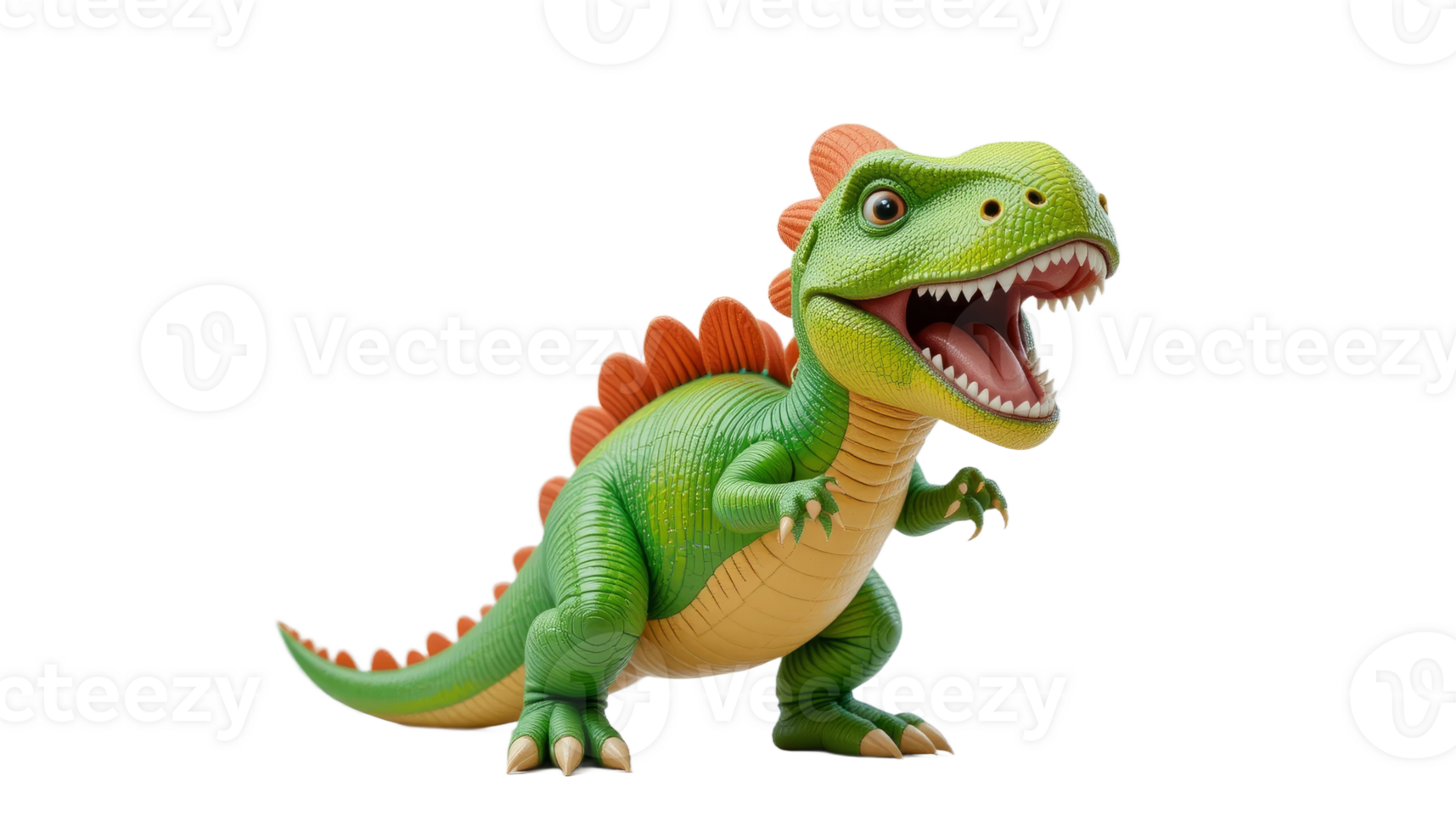 Playful Green Cartoon Dinosaur 3D Render With Orange Spikes On Transparent png