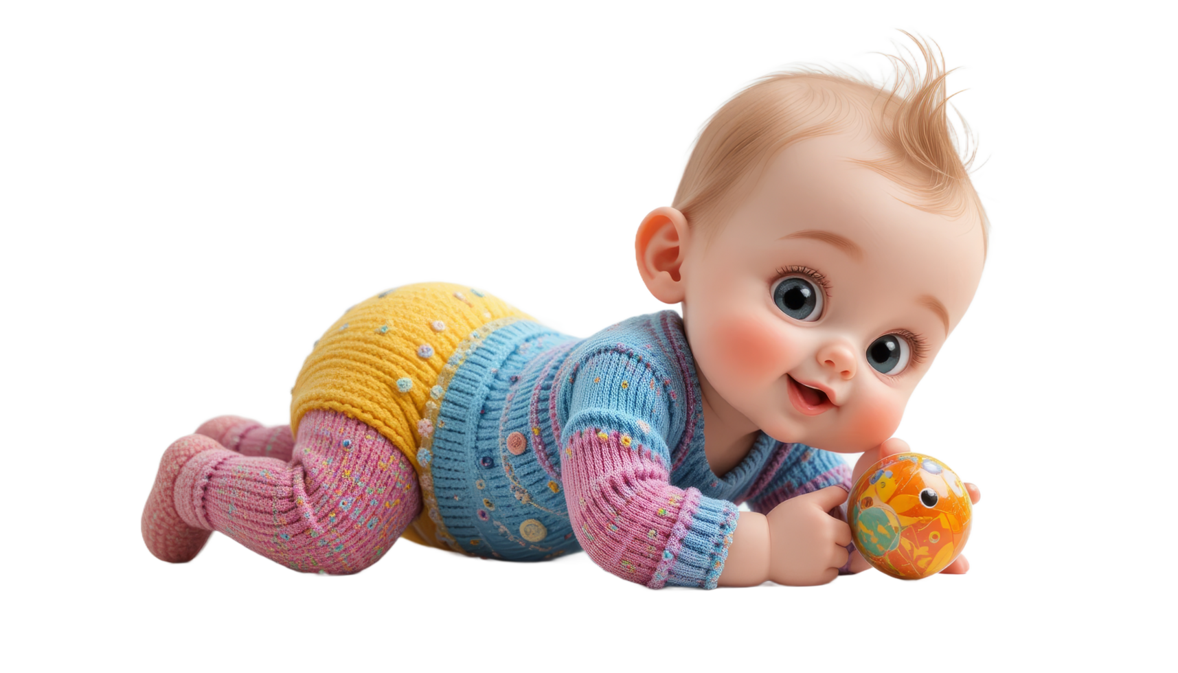 Sweet Baby Girl in Pastel Outfit Crawling with Toy png