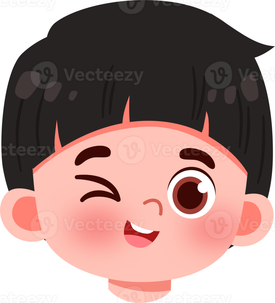 Joyful Cartoon Boy Headshot with Short Black Hair and Rosy Cheeks png