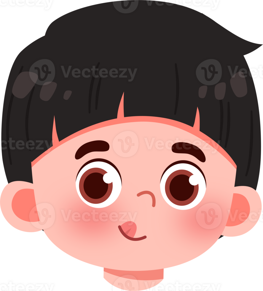 Playful Boy's Face Cartoon Illustration with Tongue Out png