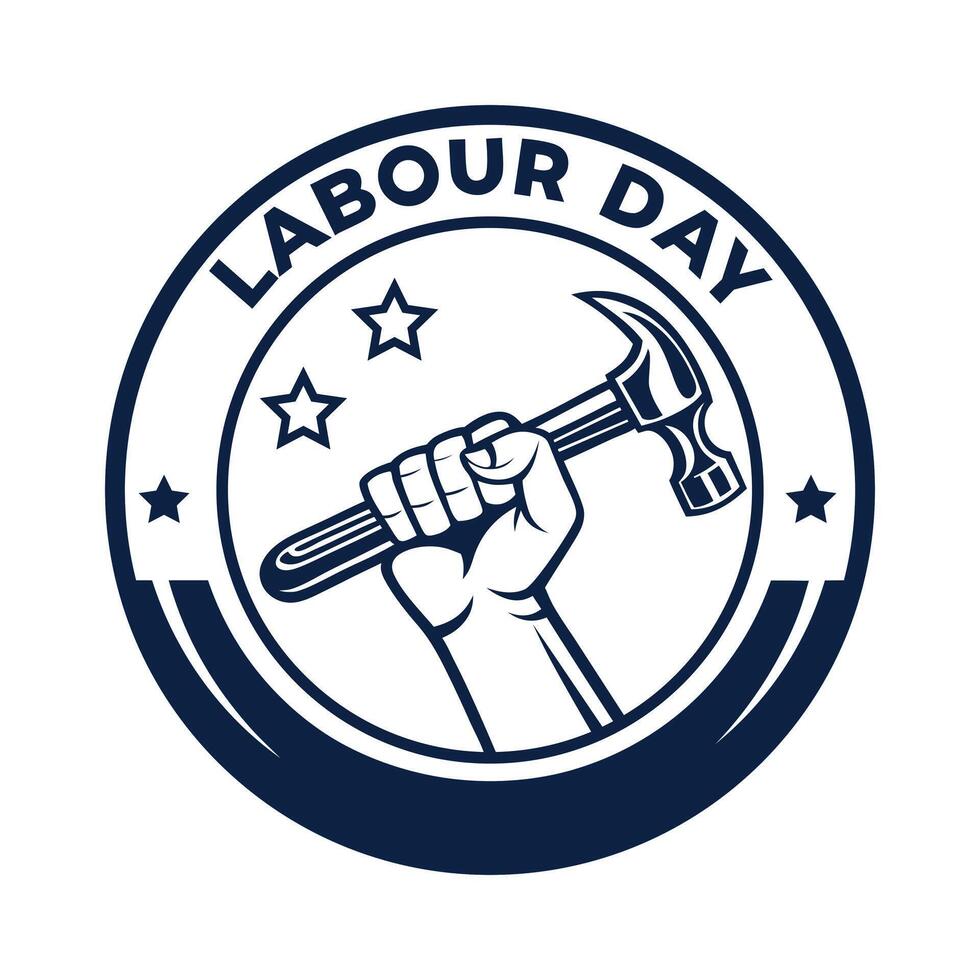 Labour Day logo illustration of a Hand holding a hammer concept icon in trendy style vector
