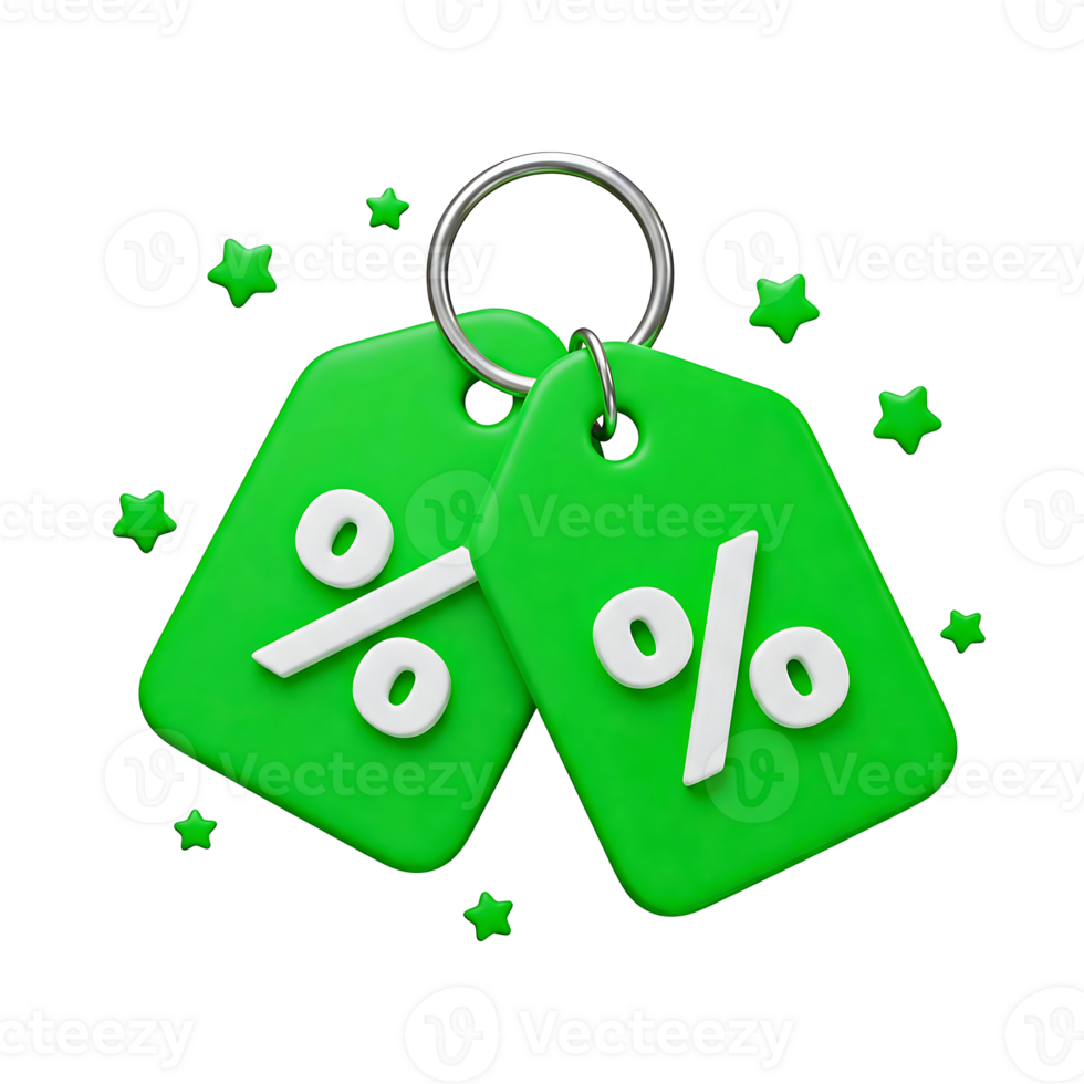 Green Discount Tags with Percentage Symbol png