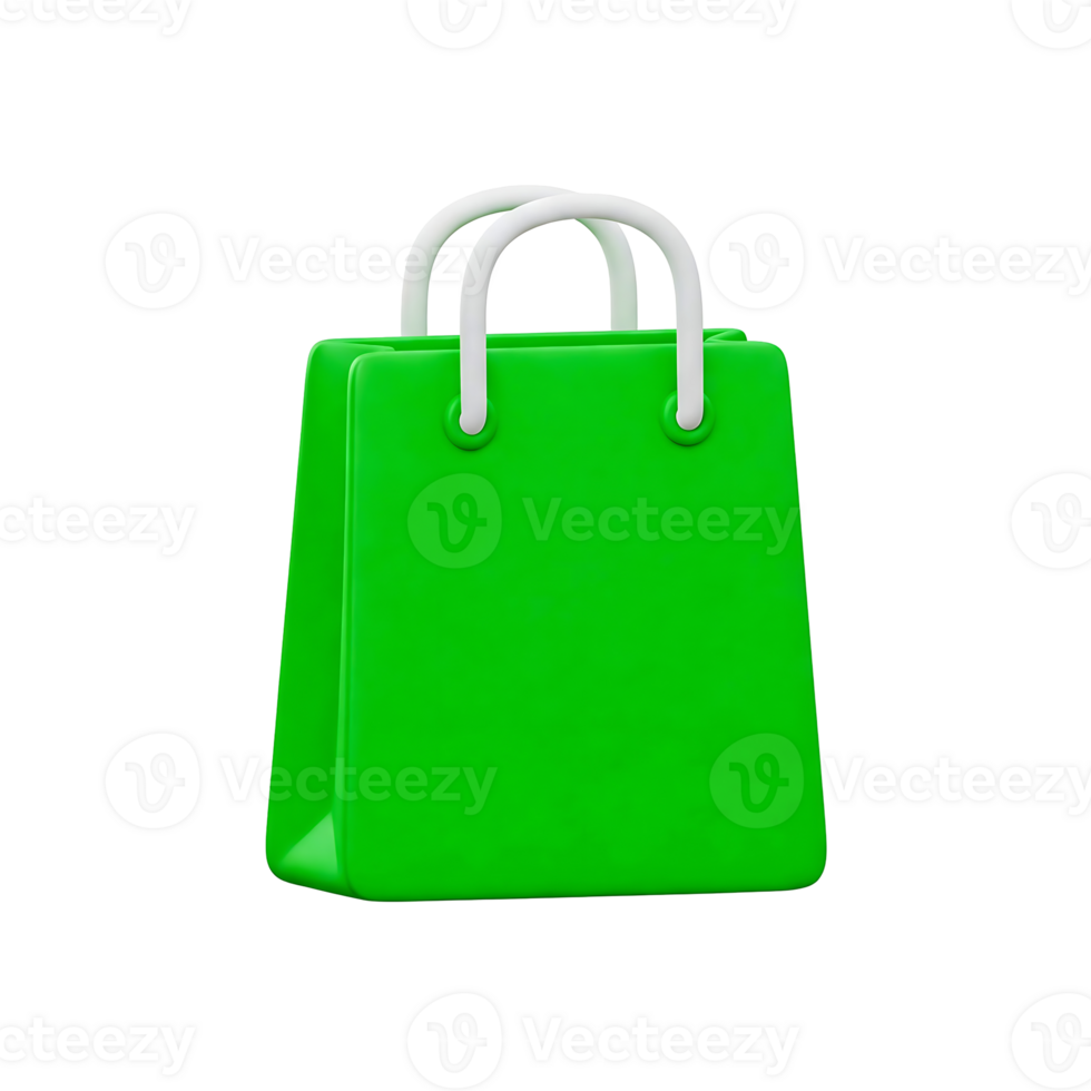 A 3D Green Shopping Bag with White Handles Icon png