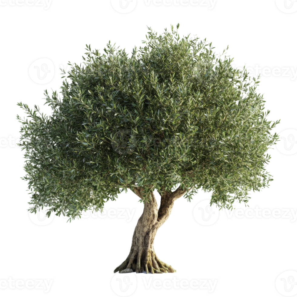 Beautiful olive tree with twisted trunk and dense green foliage isolated png