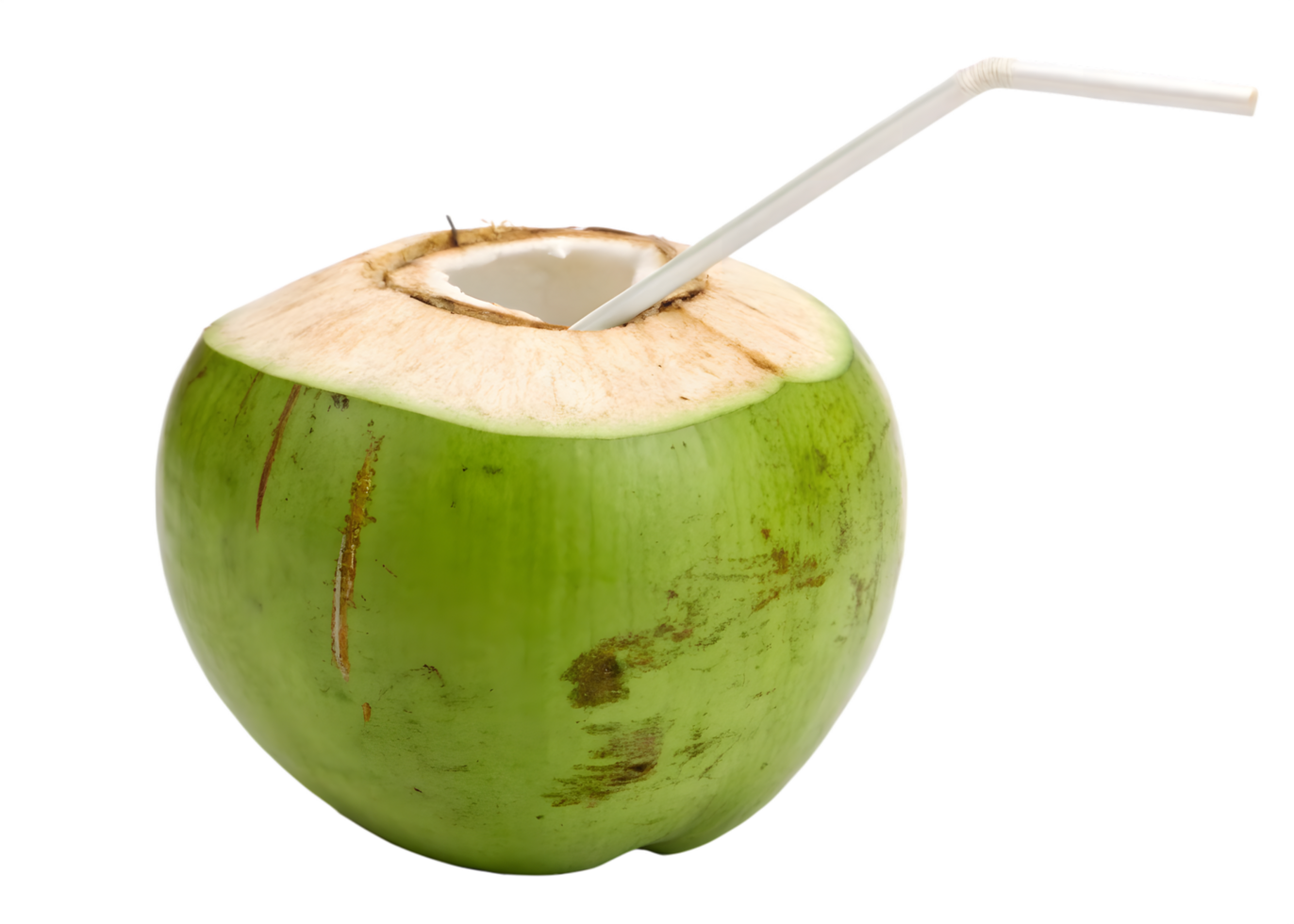 Refreshing Green Coconut with Straw Ready to Drink on Transparent Background png