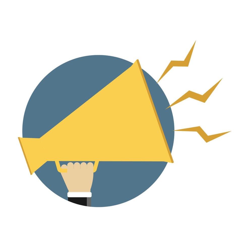 Hand with megaphone, promotion icon, flat design vector