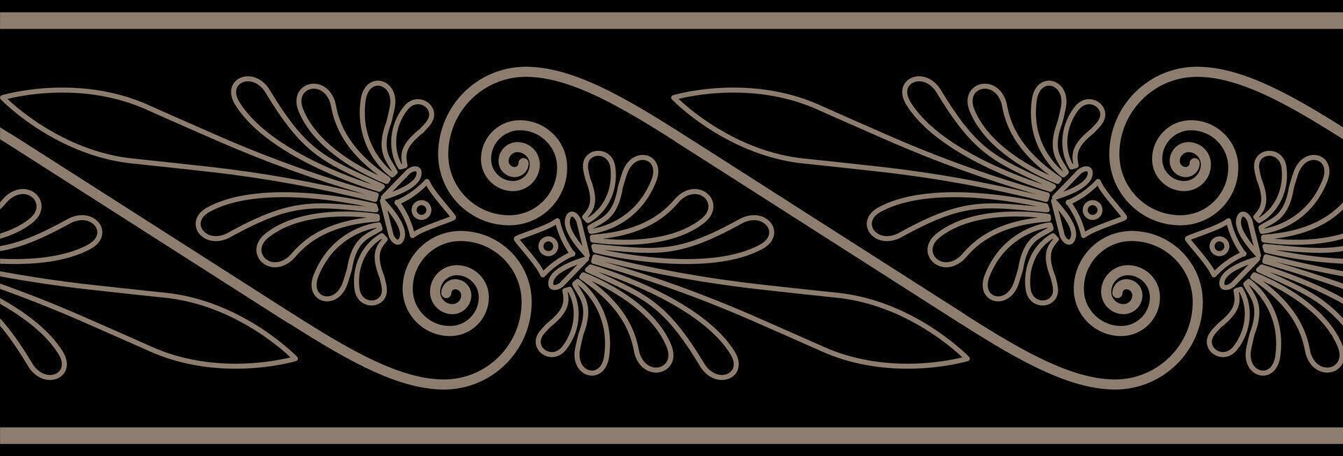 Golden at black seamless classic greek ornament. Pattern for border, frame. Endless European pattern. Ancient Greece, Roman Empire. Byzantine pattern of European palaces, textile, embroidery vector