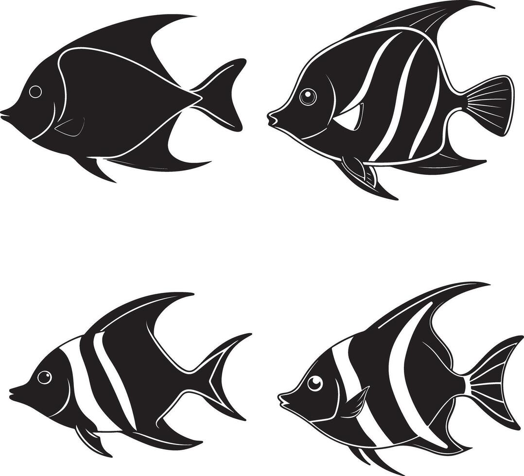 Spade fish silhouette line art image set vector
