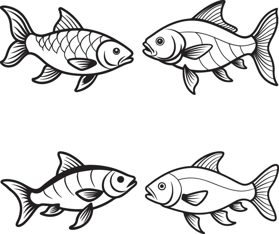 line art silver fish image icon vector