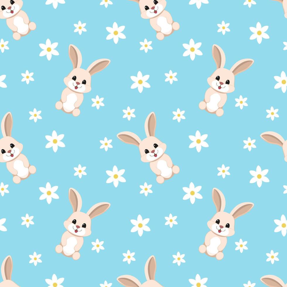 Seamless pattern with cute bunnies and flowers. Graphic design with seamless print for the children's market vector