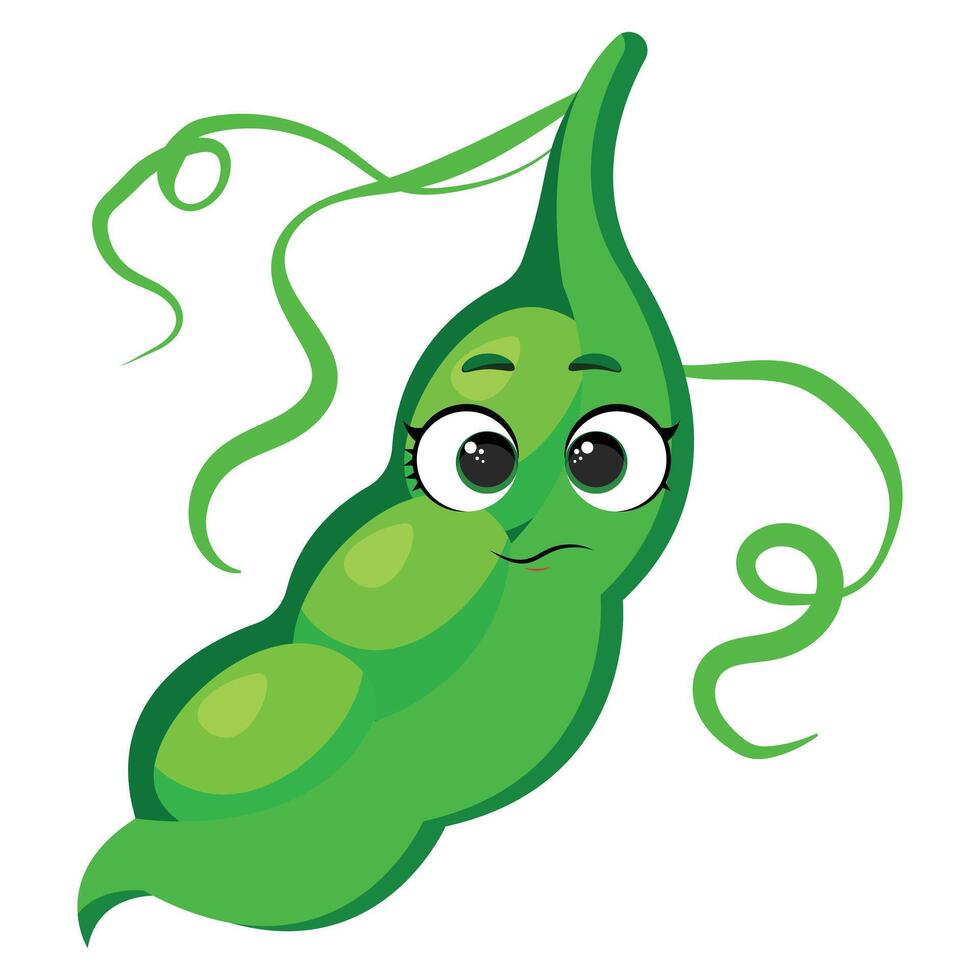 Playful green pea pod with curious face Great for food-themed designs, kids' books, educational materials, and eco-friendly packaging vector