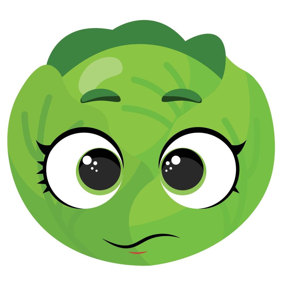 Green cabbage head with big round eyes and neutral expression Perfect for vegetable-themed graphics, farm product labels, and eco-friendly packaging vector