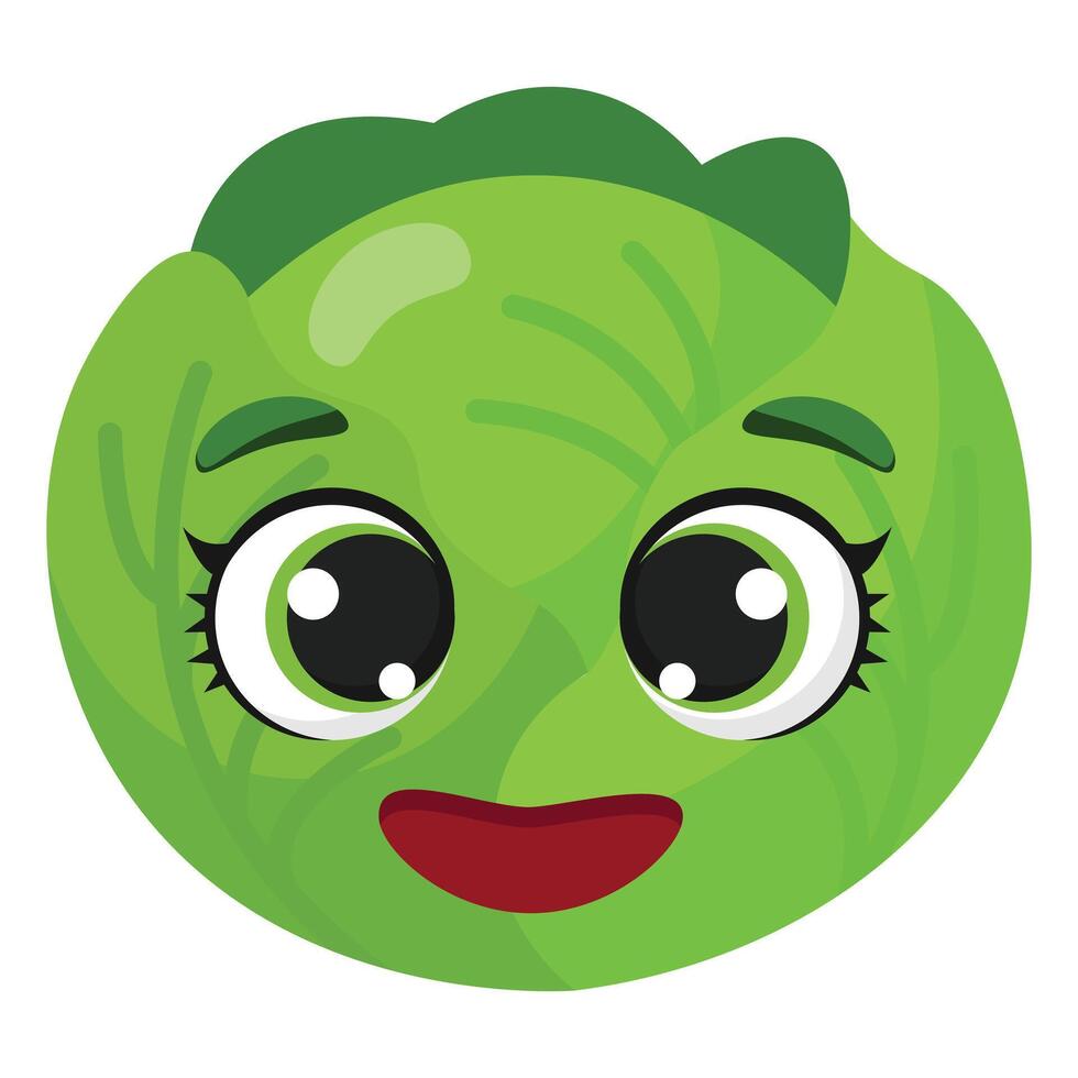 Smiling green cabbage head with big eyes and happy face Great for kids menu designs, healthy food education, or playful vegetable-themed graphics vector