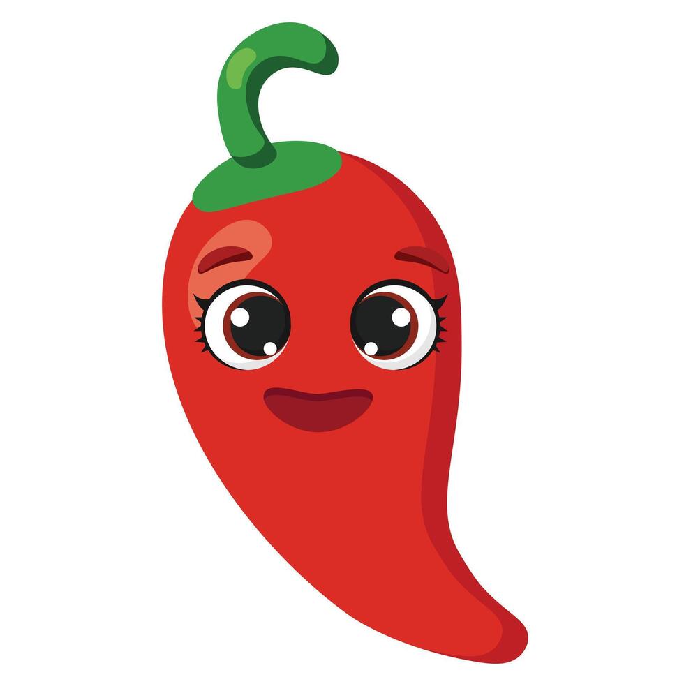 Smiling red chili pepper character with big cute eyes Perfect for healthy food designs, kids illustrations, nutrition themes and organic product packaging vector
