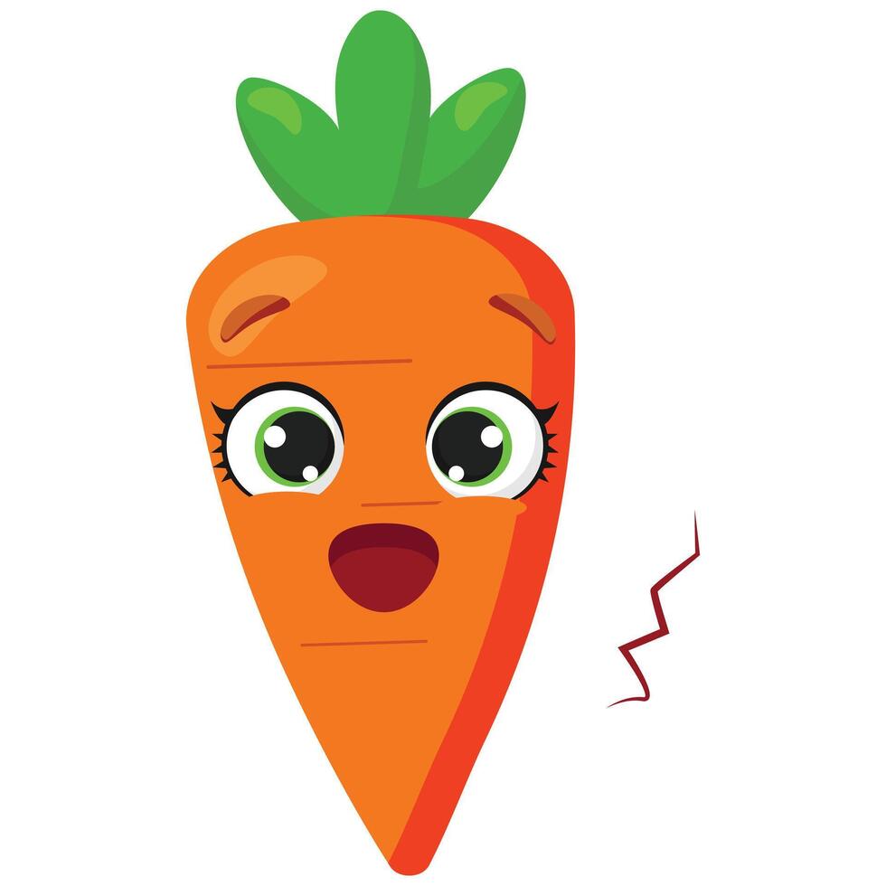 Cute shocked carrot character with wide eyes and a green top, great for kids food education, vegetable themes, and healthy eating visuals vector