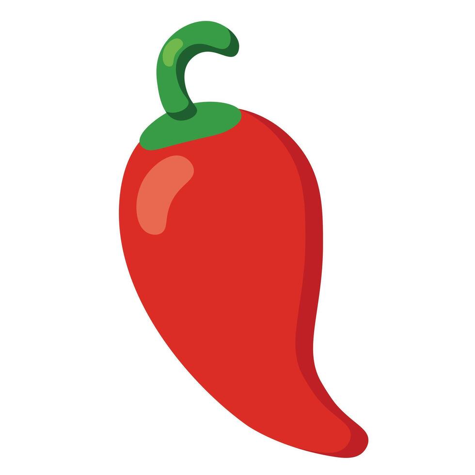 Simple red chili pepper illustration with green stem Ideal for food designs, spicy product labels, cooking blogs, and hot sauce packaging vector