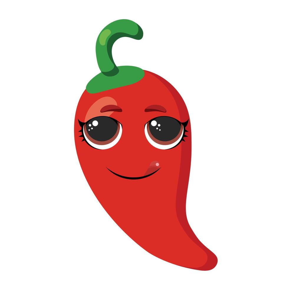 Smiling red chili pepper with big eyes and green top Great for food-themed designs, kids materials, and nutrition-related visuals vector
