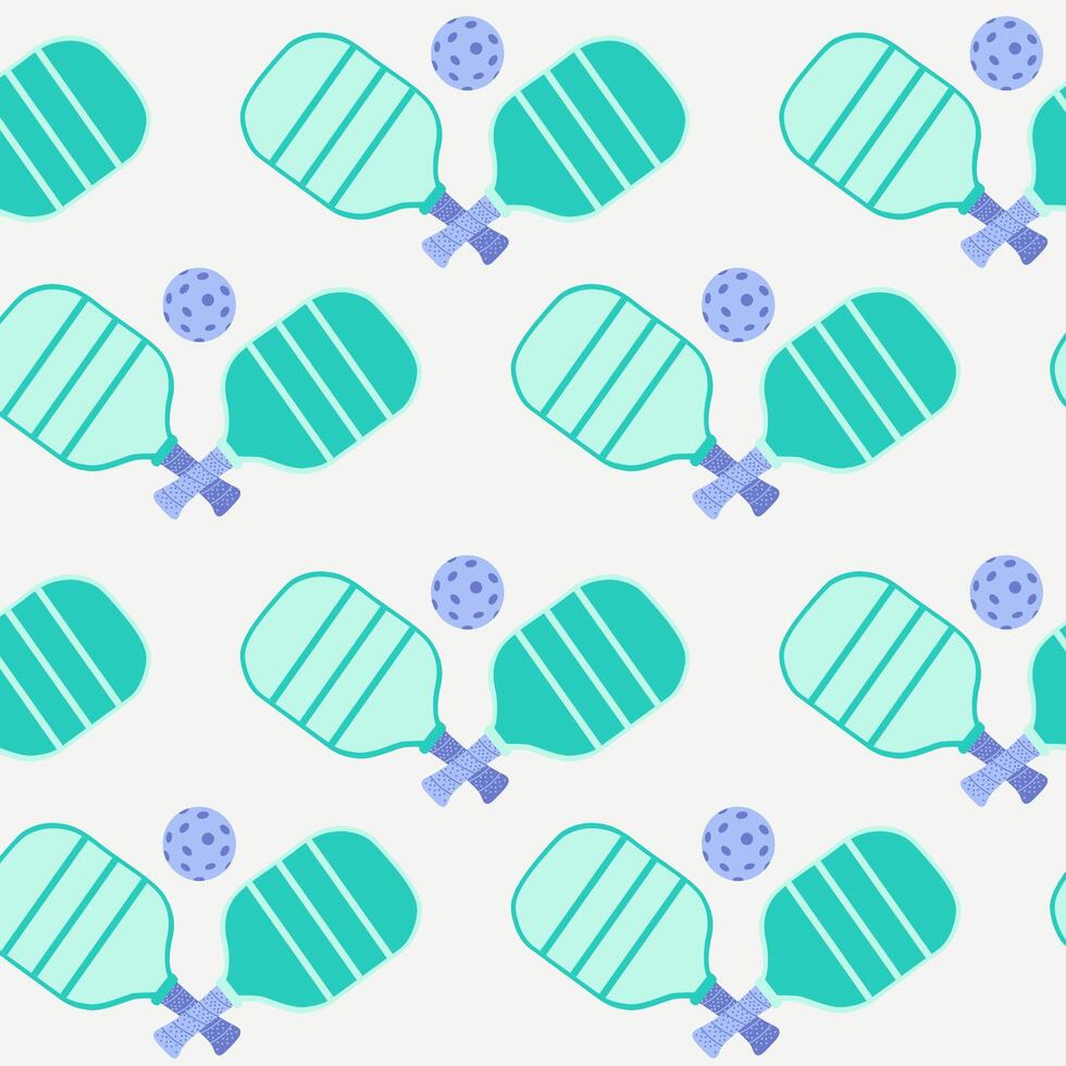 Pattern with pickleball balls and paddle. Sport seamless pattern. Design for print, banner, card, fabric, cover, wrapping paper, wallpaper. Flat illustration vector