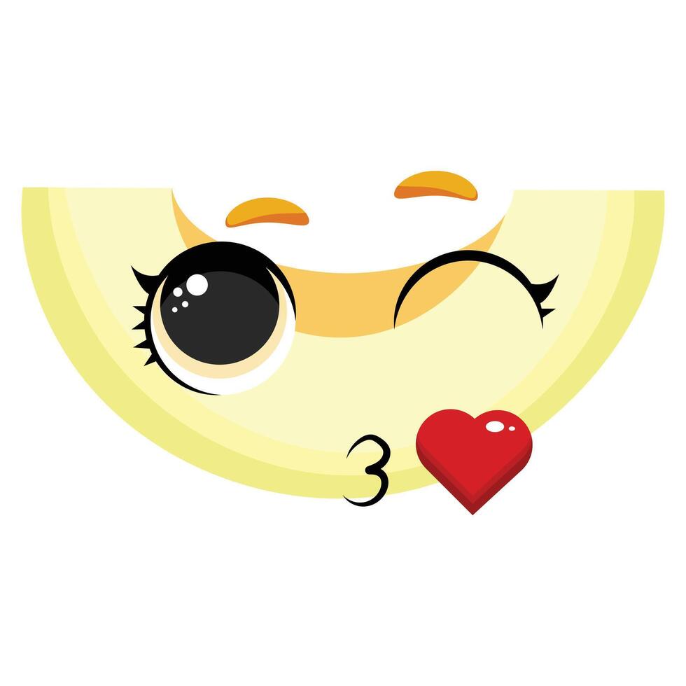 Cute melon slice with expressive eyes and kiss gesture, ideal for healthy food design, packaging, kids' content, and fun fruit-themed graphics vector