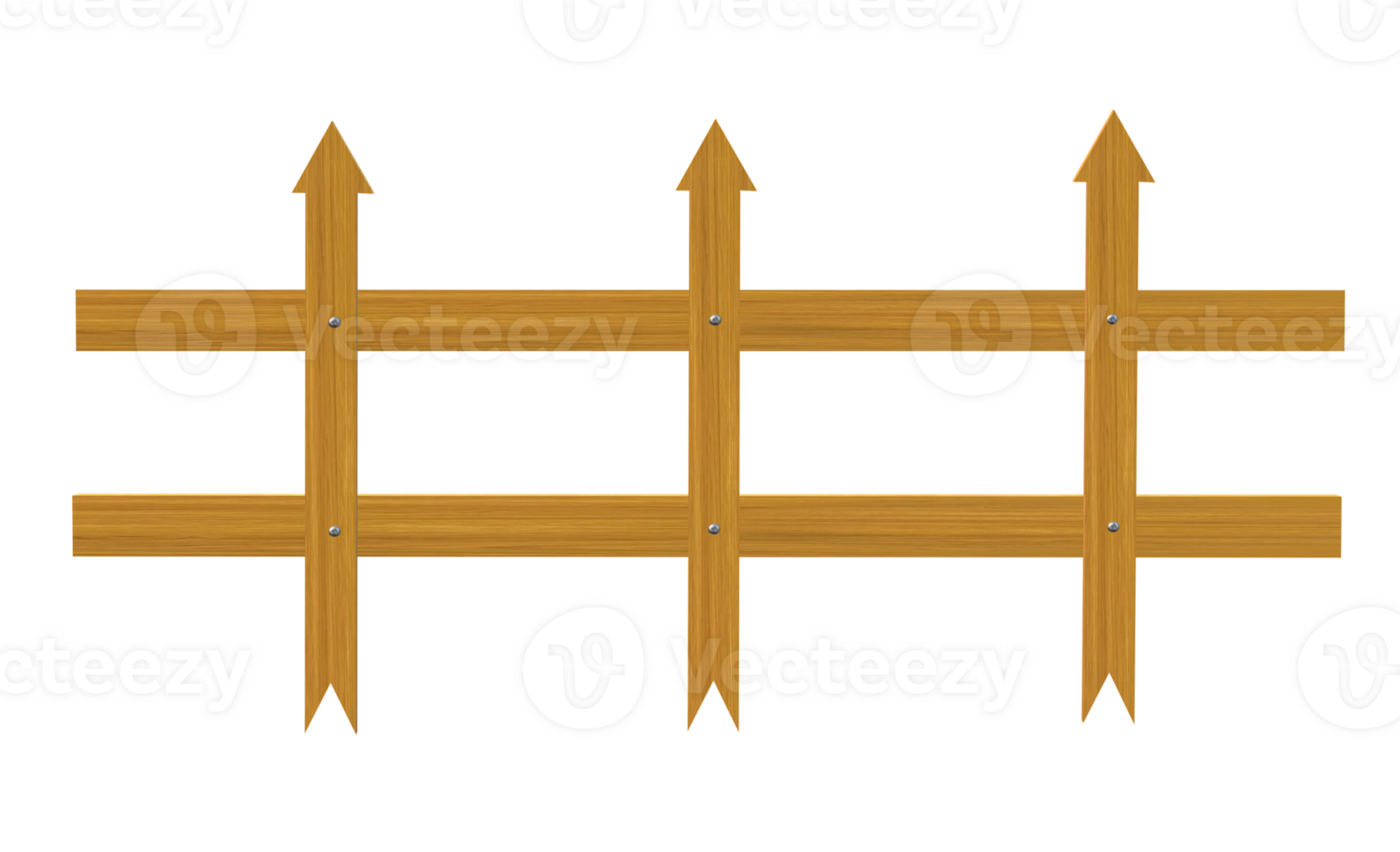 a wooden fence with three arrows Wooden fence can be isolated for a scene illustration. design and decoration Transparent background png