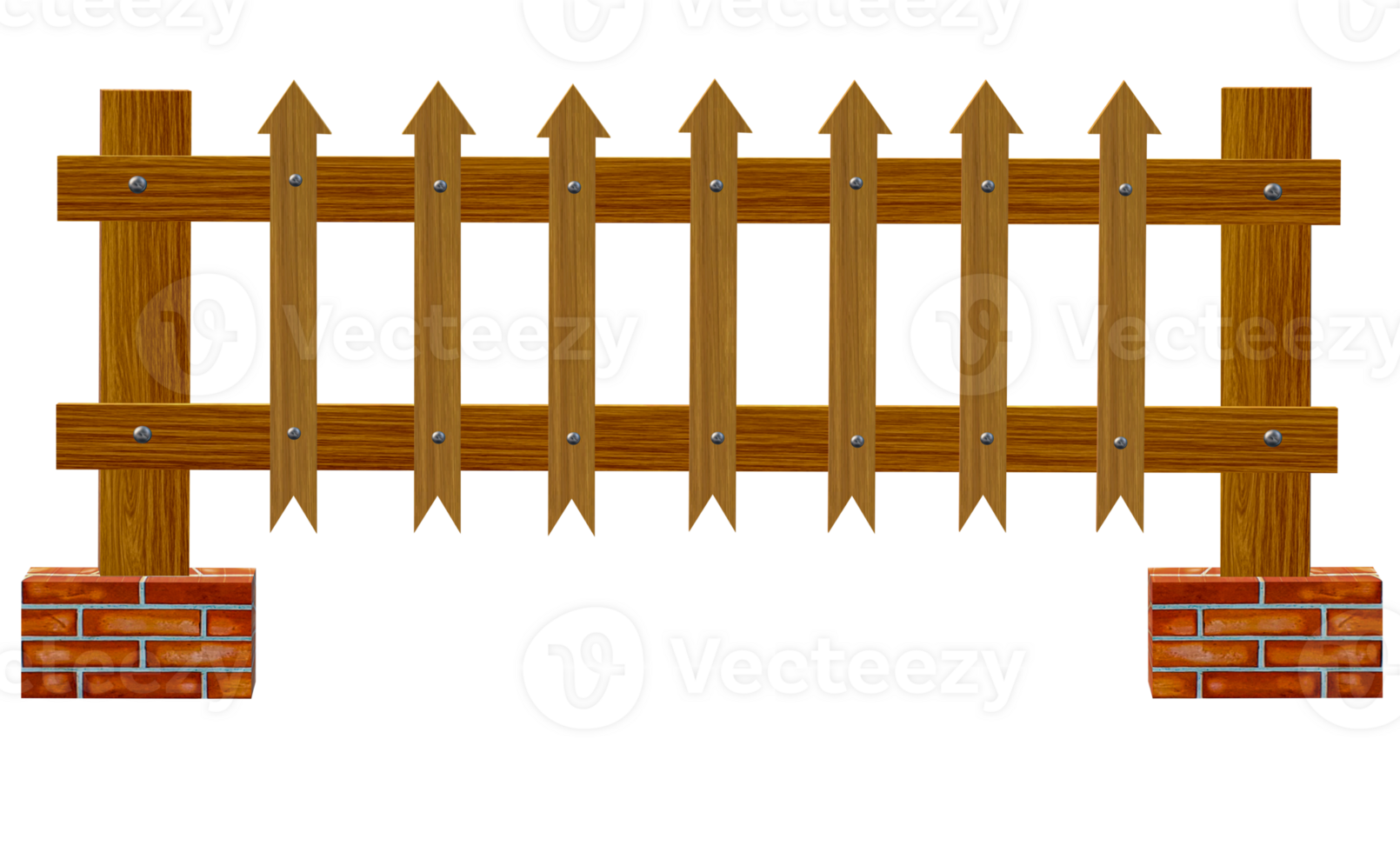 a wooden fence with wooden posts and brick wall png