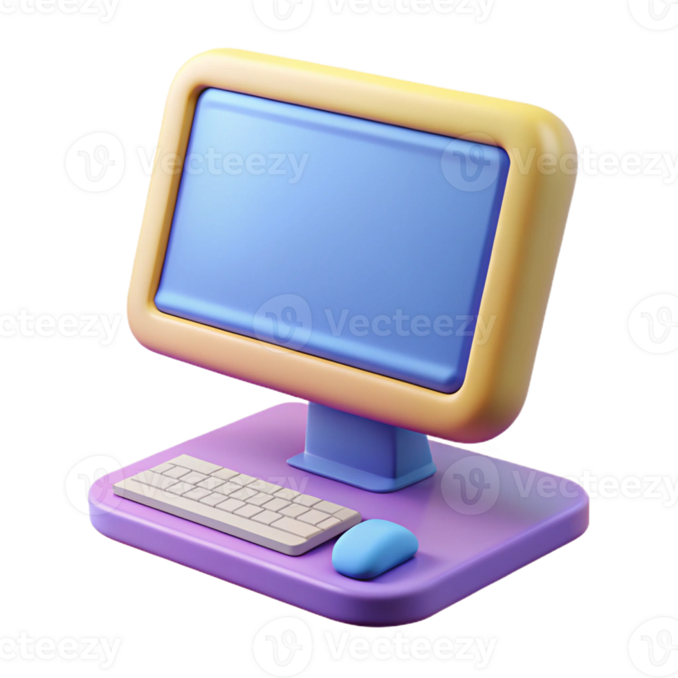 computer monitor with keyboard and mouse on a transparent background png