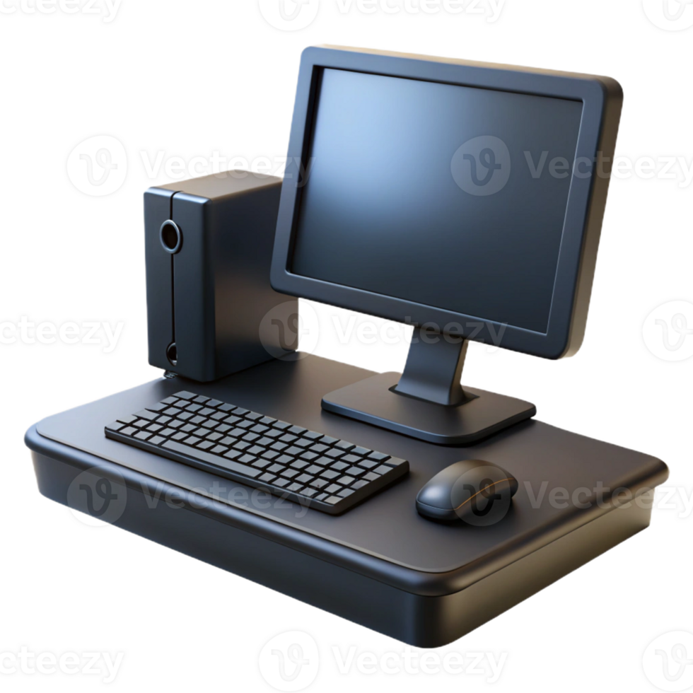 computer desk with keyboard and monitor png