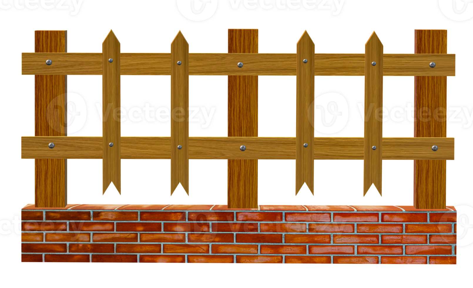 a wooden fence with a brick wall Wooden fence can be isolated for a scene illustration. design and decoration Transparent background png