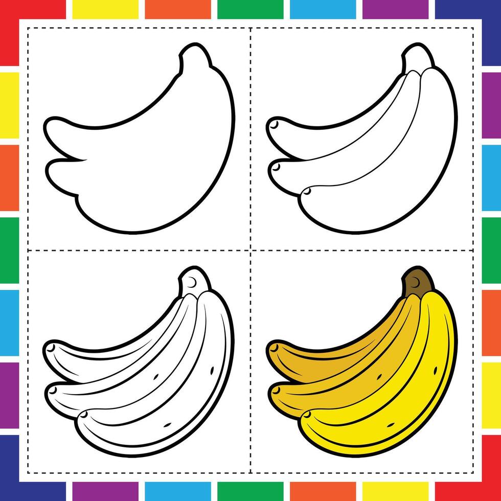 A coloring page with bananas and a banana peel vector