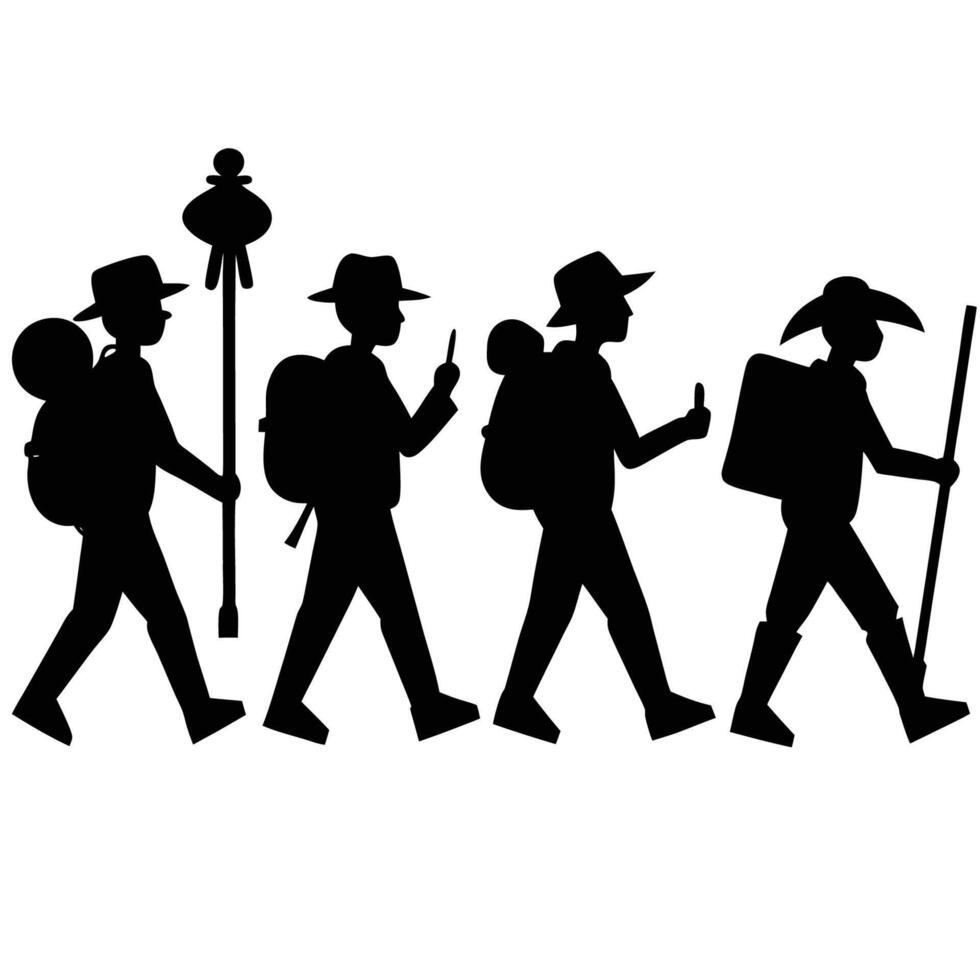 Set of Six Silhouettes of Explorers Venturing into the Unknown vector