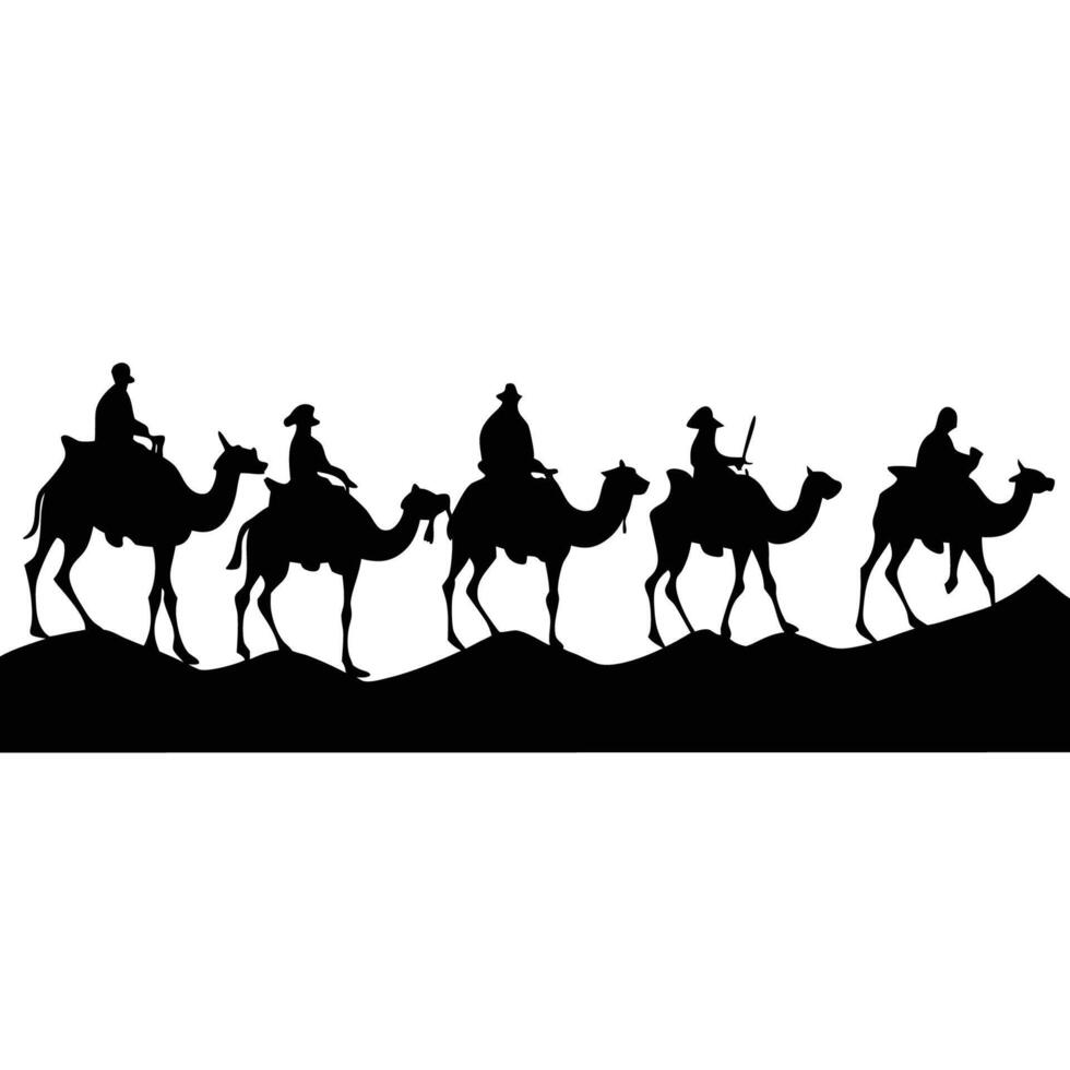 Silhouette Adventure Six Desert Wanderers Treking Through the Vastness vector